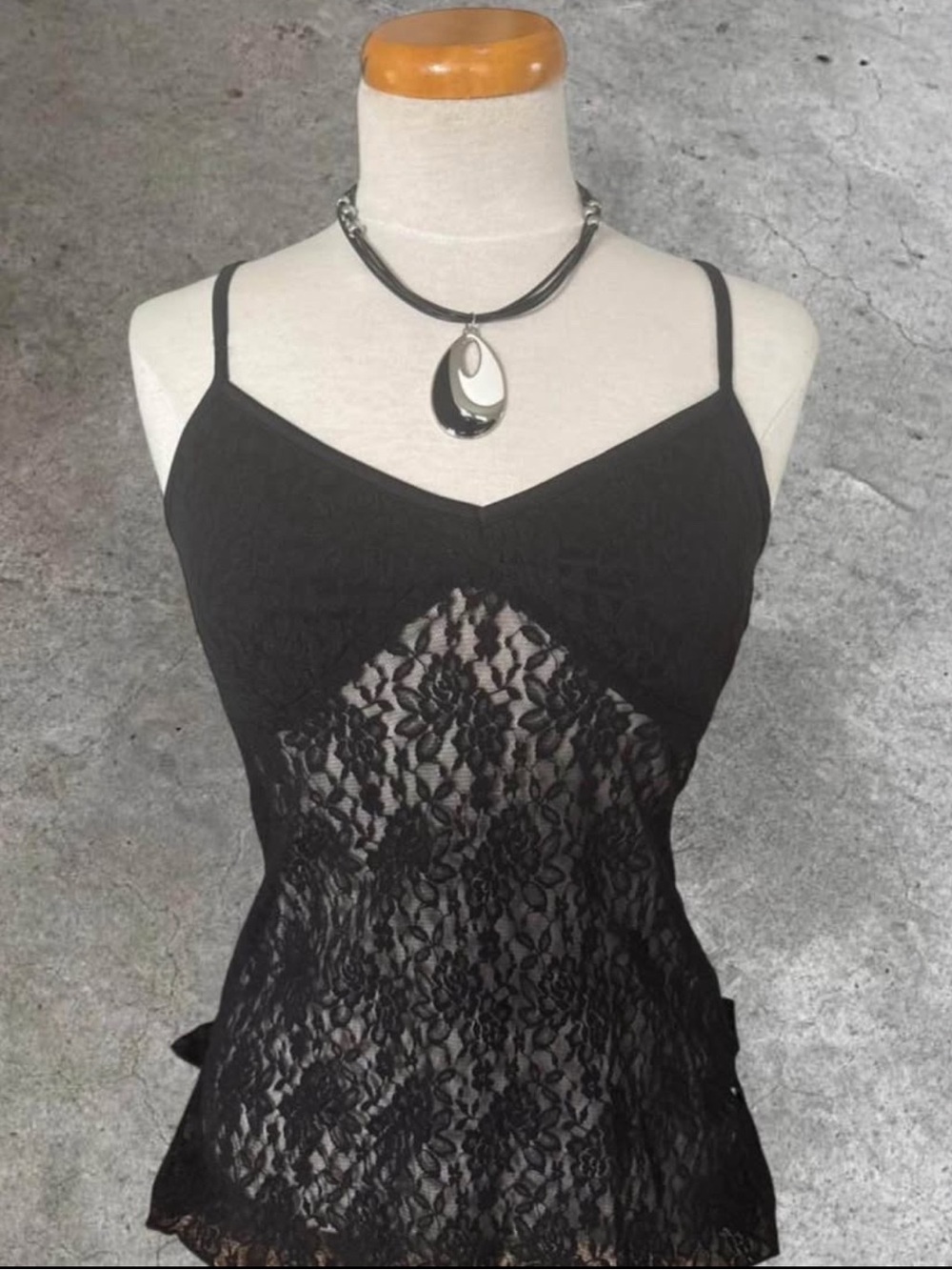 Black Lace V-Neck Sheer Camisole with Adjustable Straps